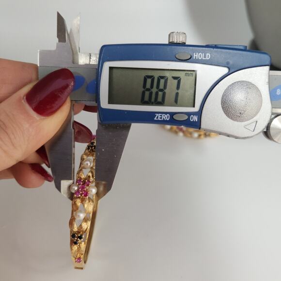 Set Of Antique 14k Yellow Gold Diamond,Pearls,Ruby &Sapphire Bangle Bracelets - Picture 14 of 16